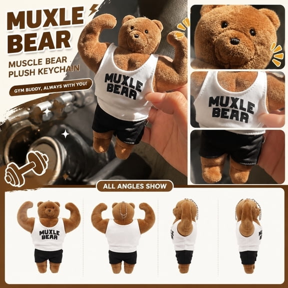 Muscle Bear Plush Charm, 5 X 3 Inch Mini Stuffed Bear, Backpack Accessory, Bodybuilding Teddy, Cute Gym Accessory for Gym Lovers, 1 Pack Plush Hanging Decor for Workout Daily Use