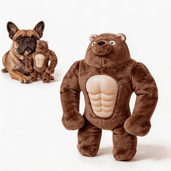 UXVA Funny Muscle Bear Dog Toy, Squeaky Dog Chew Toy with Rubber Abs,Interactive Dog Chew Toys for Medium/Large Dogs, Durable Plush Stuffed Dog Toys