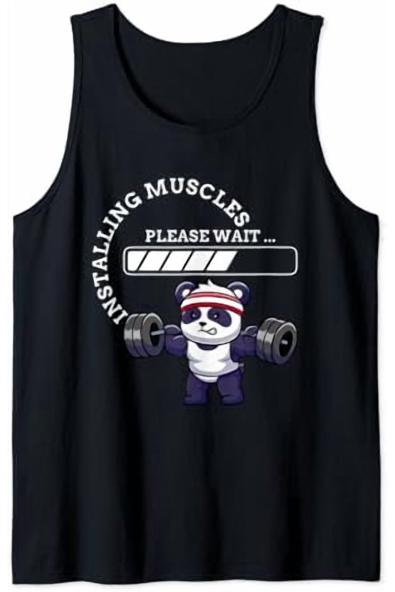 Muscle Building Fitness Panda Weight Lifting Barbell Workout Tank Top Size S-3XL