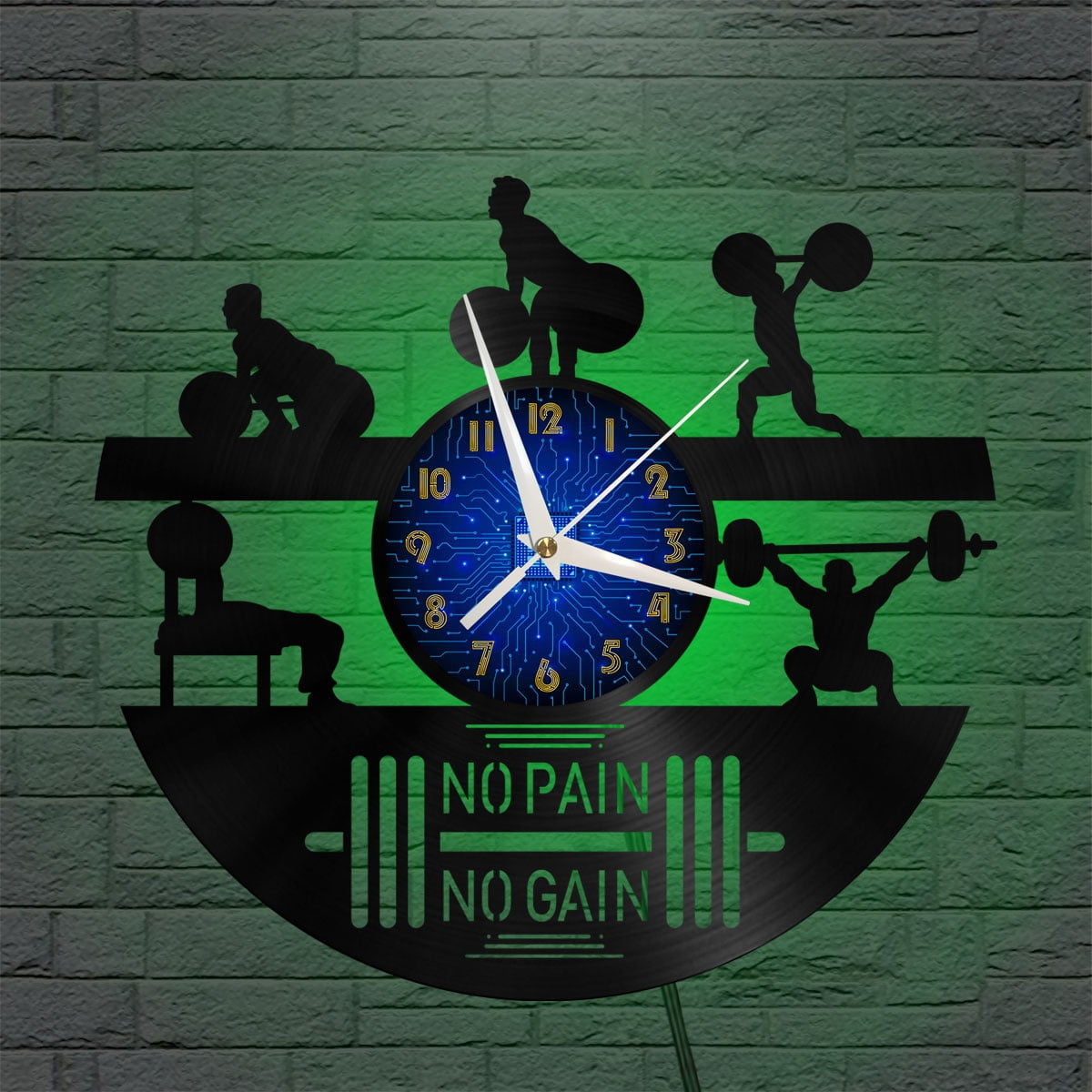 Muscle Building GYM 12 Inch Vinyl Record Wall Clock - Silent, Creative, and Unique Clock for Living Room, Entryway, or Bedroom Decor - Perfect Gift Idea(12 inchs B with LED)