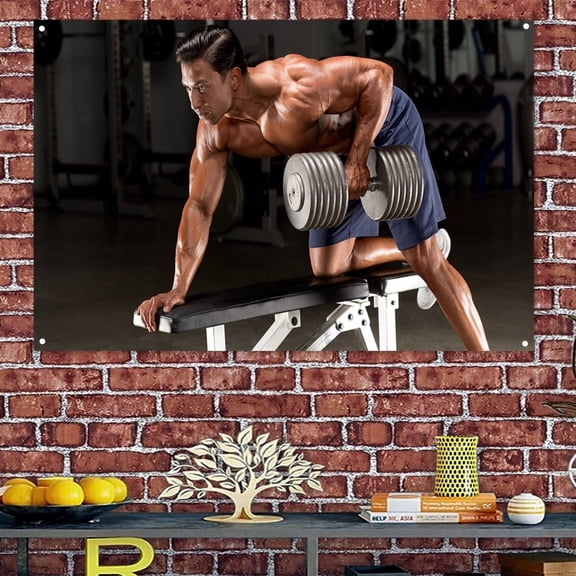 Muscle Building Tapestry - Muscular Hunk Wallpaper Wall Background Painting Strong Man Bodybuilder Workout Poster Banners Flags Gym Decoration 38" x 57"