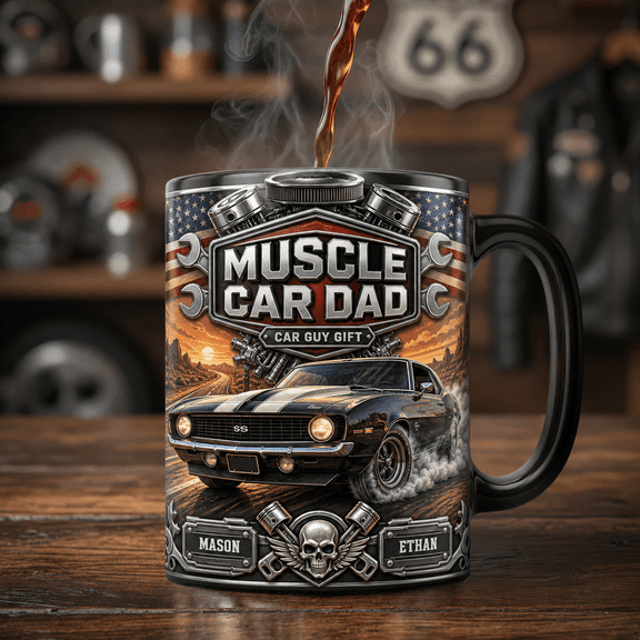 Muscle Car Dad Magic Mug Personalized Car Guy Gift for Dads and Classic Car Lovers