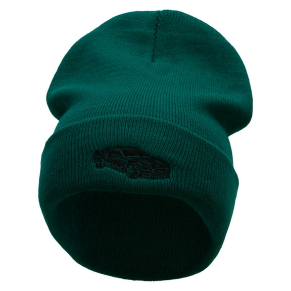 Muscle Car Embroidered 12 Inch Long Knitted Beanie - Dk Green OSFM