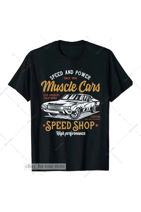 Muscle Car T-Shirt Speed Shop Retro Garage Gift For Car Guy Drag Racer Mechanic Unisex S-5XL Hot Trending Shirt Birthday Gift