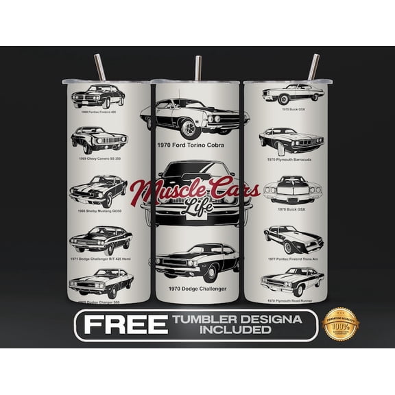 Muscle Car Tumbler Wrap PNG, 20 oz Sublimation Design, Classic Car Lover Tumbler Wrap, Hot Rod Coffee Cup Wrap, Racing Car