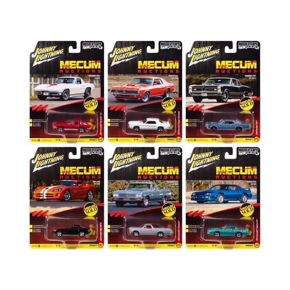 "Muscle Cars USA" 2025 Release 3 Set B of 6 pieces "MECUM Auctions" 1/64 Diecast Model Cars by Johnny Lightning