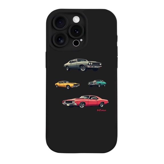 Muscle Cars iPhone 15 Pro Case - Lightweight Yellowing Resistant Design with Classic Green Yellow Blue and Red Cars