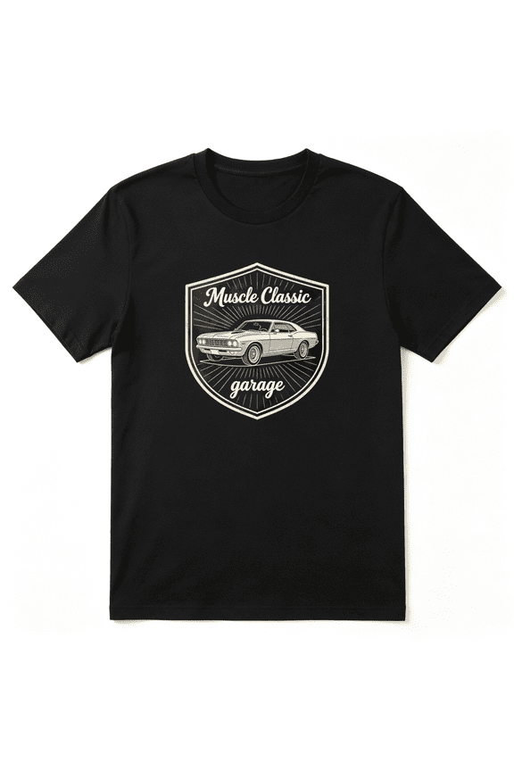 Muscle Classic Garage Old Car Vintage Graphic Tee for Men, Outdoor Birthday Gift Cotton Short Sleeves T-Shirt