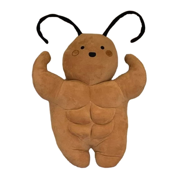 Muscle Cockroach Plush Pillow, Large Doll Throw Pillow, Brown, 19.6in, Funny Gifting & Home Decor