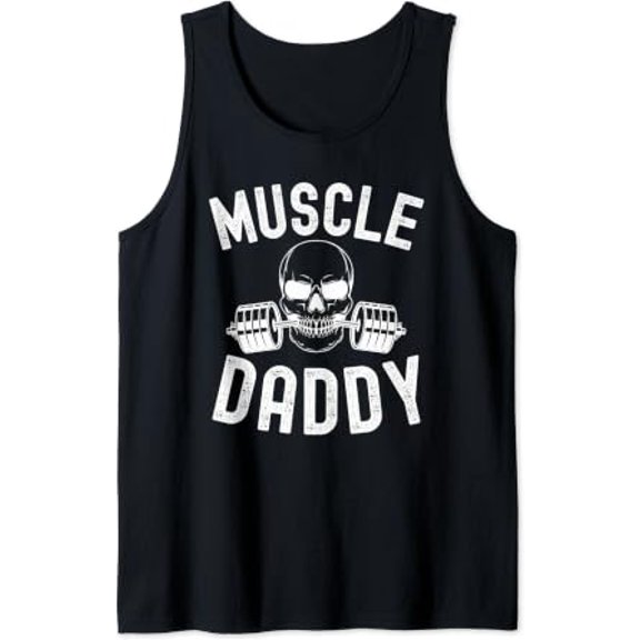 Muscle Daddy Weightlifter Skeleton Barbell Dad Bodybuilder Tank Top Size S-3XL