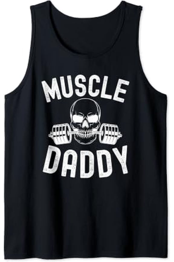 Muscle Daddy Weightlifter Skeleton Barbell Dad Bodybuilder Tank Top Size S-3XL