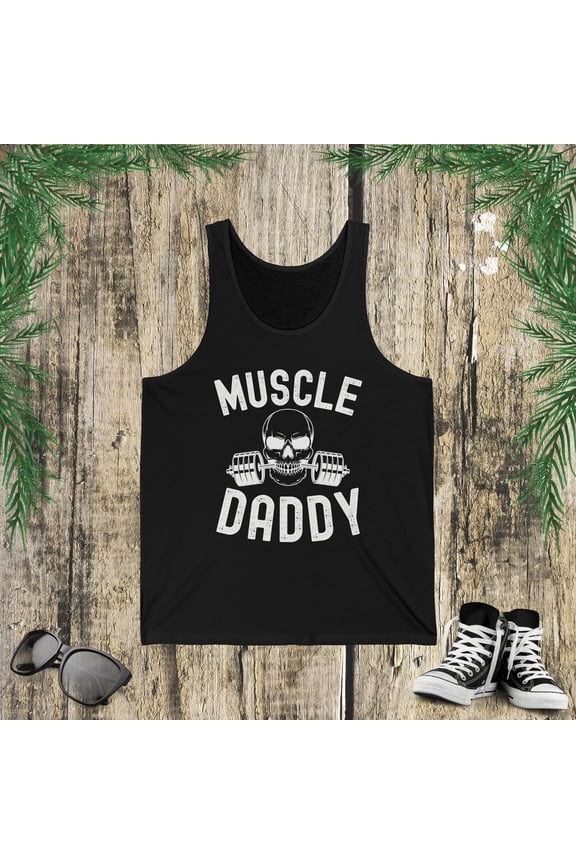 Muscle Daddy Weightlifter skeleton barbell dad bodybuilder Jersey Tank