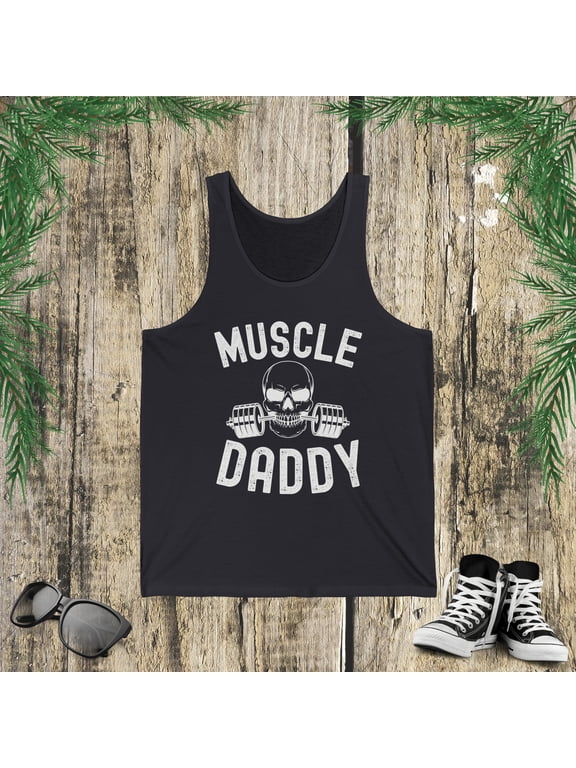 Muscle Daddy Weightlifter skeleton barbell dad bodybuilder Jersey Tank