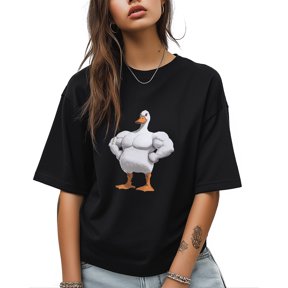 Muscle Duck T Shirts for Women Short Sleeve Cotton Crewneck T-Shirt Tee Tops Casual Basic T-Shirts, XS-5XL Black XS
