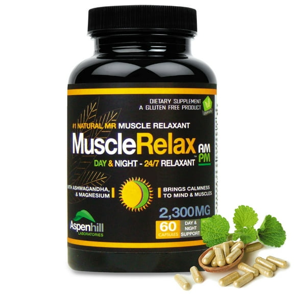 Muscle Relax 24/7 Natural Day or Night Relaxant - Large 2,300mg Maximum Strength for Spasms & Cramps Support, Health with Magnesium Glycinate - 60 Count - (Packaging May Vary)
