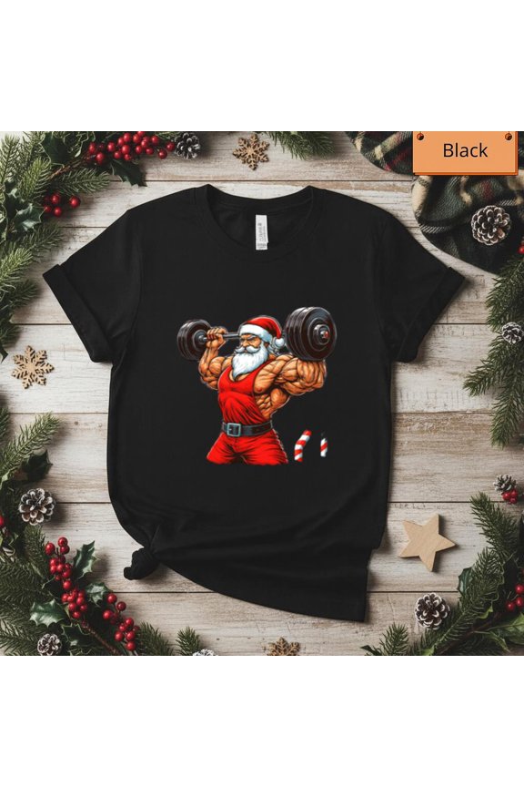 Muscle Father Christmas Funny Fitness Gym Holiday Top Unisex T-Shirt, up to size 5XL