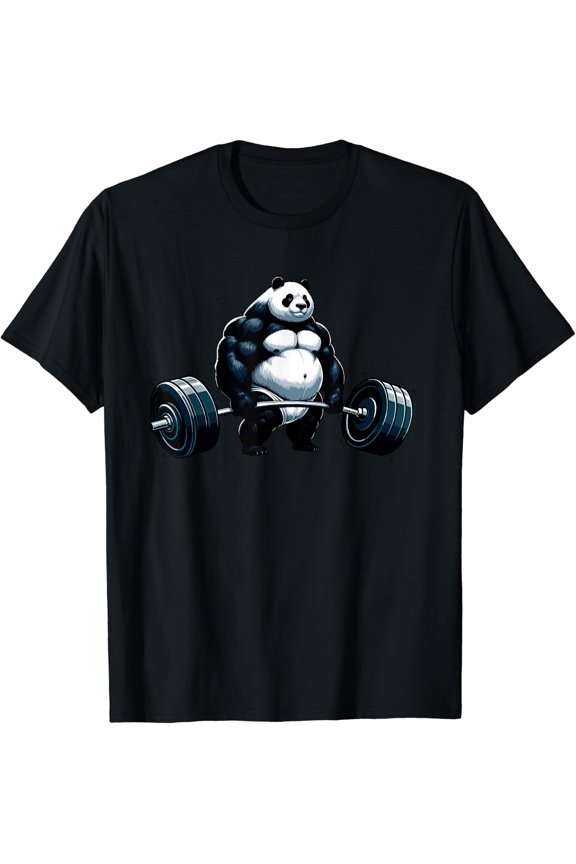 Muscle Gym Panda Bodybuilder Weightlifting Motivational Tee T-Shirt Size S-5XL