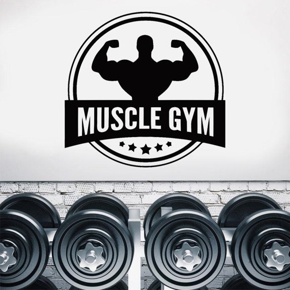 Muscle Gym Workout Bodybuilding Weights Exercise Wall Sticker Vinyl Removable Interior Home Decoration Fitness Window Decal 43x42cm