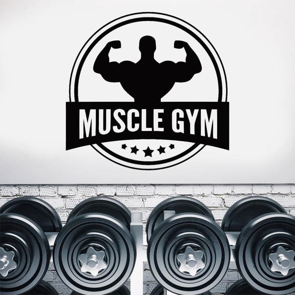 Muscle Gym Workout Bodybuilding Weights Exercise Wall Sticker Vinyl Removable Interior Home Decoration Fitness Window Decal 59x57cm