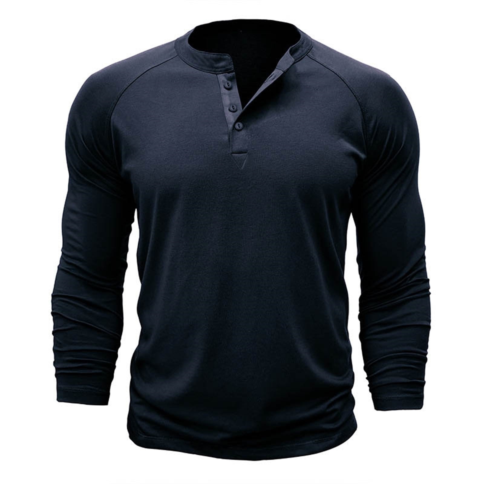 Muscle Henley Shirt for Men Basic Workout Long Sleeve Tshirts Winter