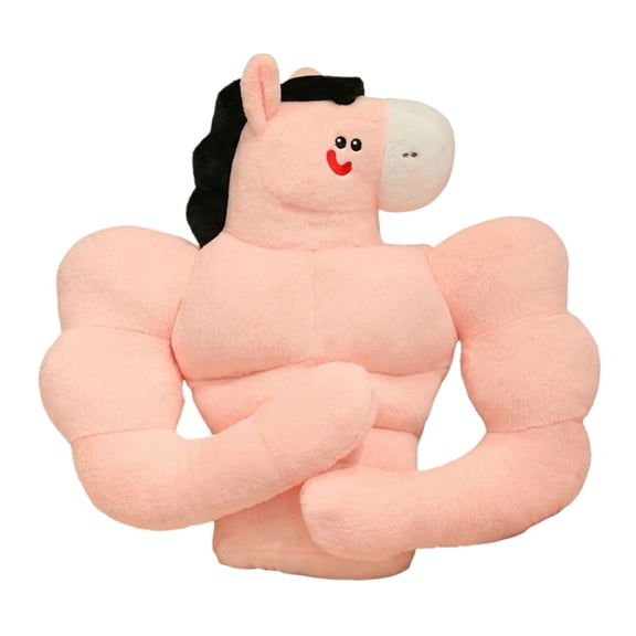Muscle Horse Plush, Buff Bodybuilder Stallion Stuffed Animal, Funny Fitness-Themed Toy for Gym Lovers and Home Decor Pink