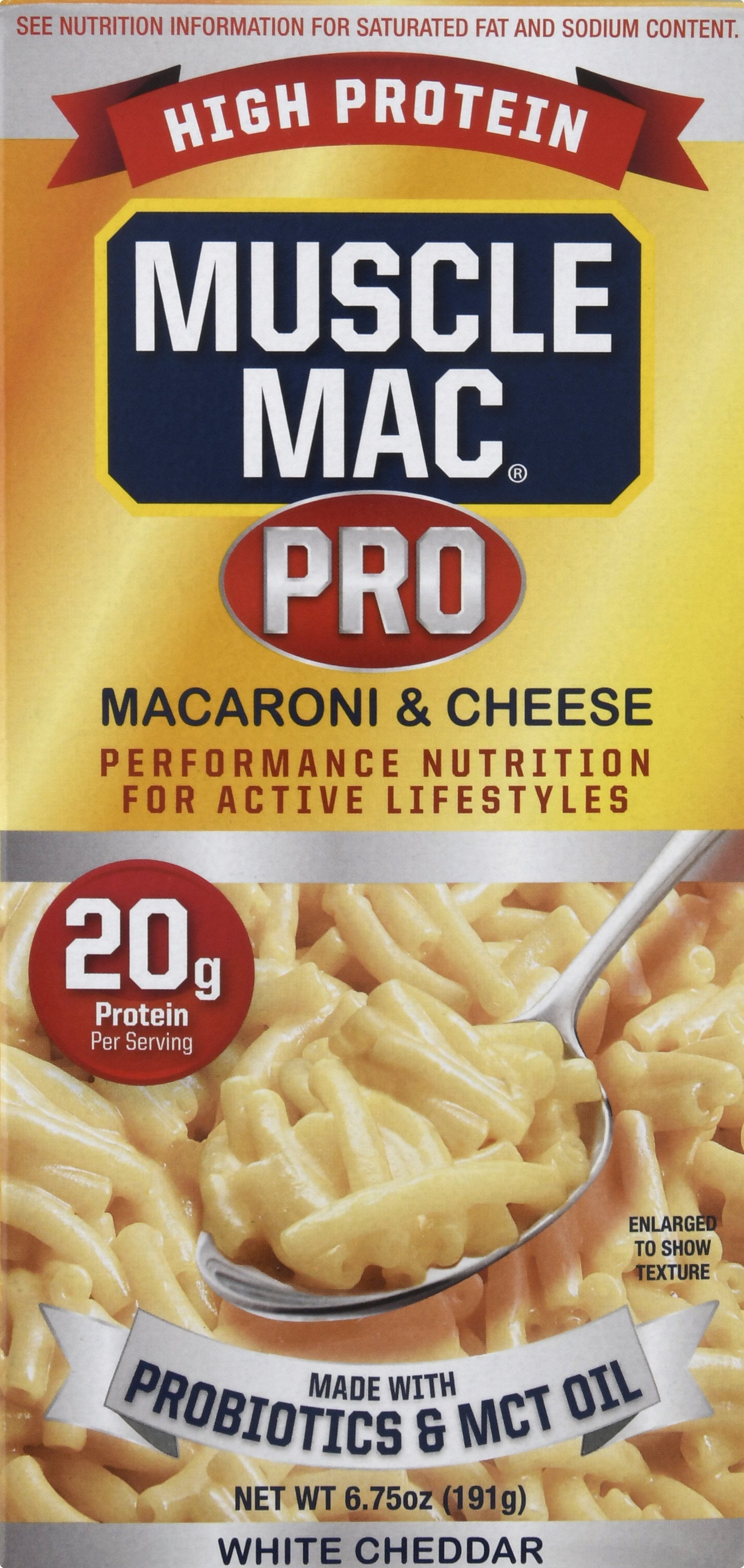 Muscle Mac PRO High Protein Macaroni & Cheese with MCT Oil & Probiotics, Real White Cheddar, 20g Protein per Serving