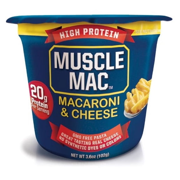 Muscle Mac Microwavable Macaroni & Cheese Cups Cheddar Cheese 3.6oz- 20g Protein per Serving