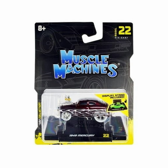 Muscle Machines 15562RD 1949 Mercury Custom Coupe Dark Red Metallic with Flames 1-64 Diecast Model Car