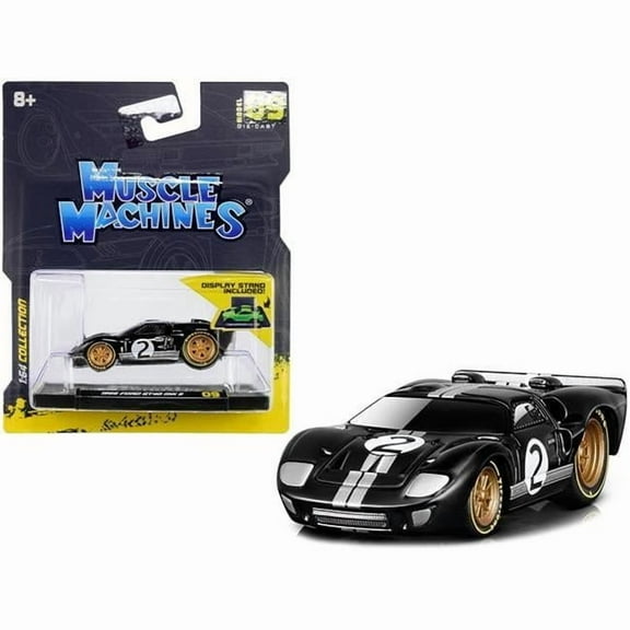 Muscle Machines 15545bk 2.75 in. 1-64 Scale Diecast 1966 Ford Gt40 Mkii No.2 Wheels Model Car with Stripe, Silver, Gold & Black