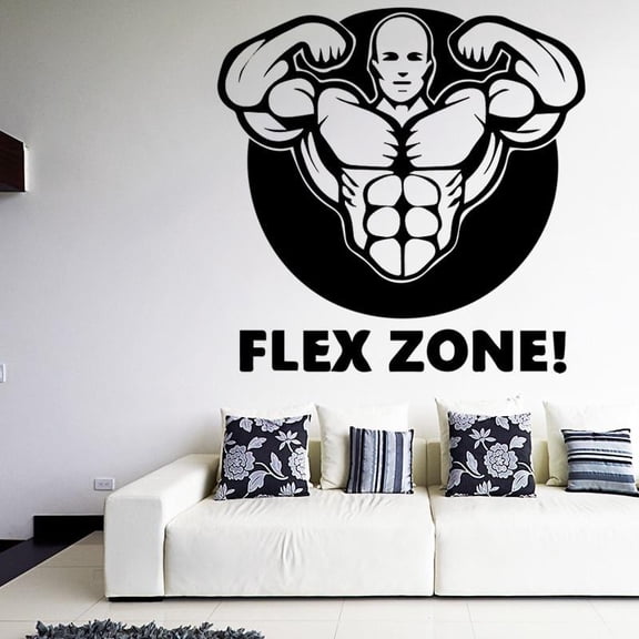 Muscle Man Decals Quotes Flex Zone Art Mural Wallpaper Removalbe Wall Stickers for GYM Living Room Waterproof Sports Decor 30x29cm