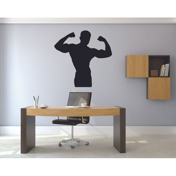 Muscle Man Gym Buff Workout Fitness Silhouette Cartoon Wall Sticker Art Decal for Girls Boys Room Bedroom Nursery Kindergarten House Fun Home Decor Stickers Wall Art Vinyl Decoration Size (30x27 inch)