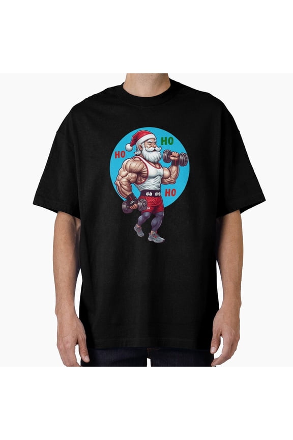 Muscle Man Lifting Dumbbells Holiday Fitness Humor Art Unisex T-Shirt, up to Size 5XL