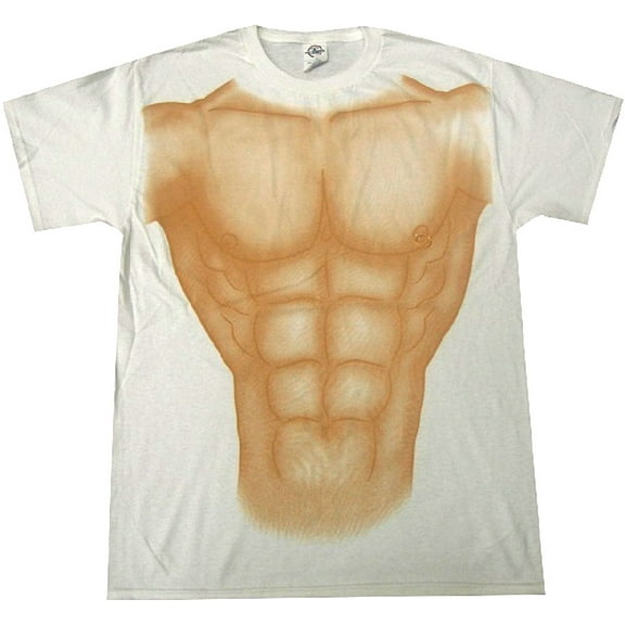 Muscle Man with Real Nipple Ring White Adult T-shirt