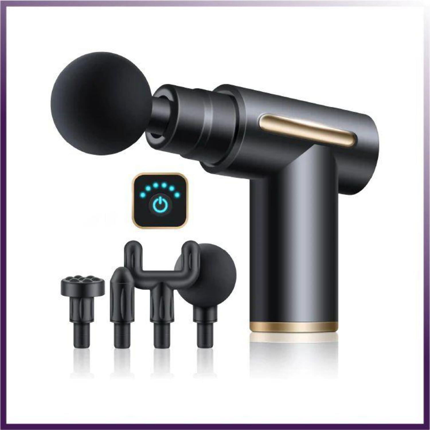 Muscle Massage Gun. Deep Tissue Percussion Massager. Wireless, Touchscreen, Portable. 4 Interchangeable Heads.
