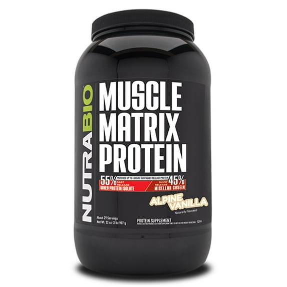 NutraBio Muscle Matrix Protein Powder - 25g of Protein Per Scoop - Whey Isolate and Micellar Casein Combo for Fast and Slow Release - Vanilla - 2 Pounds, 28 Servings