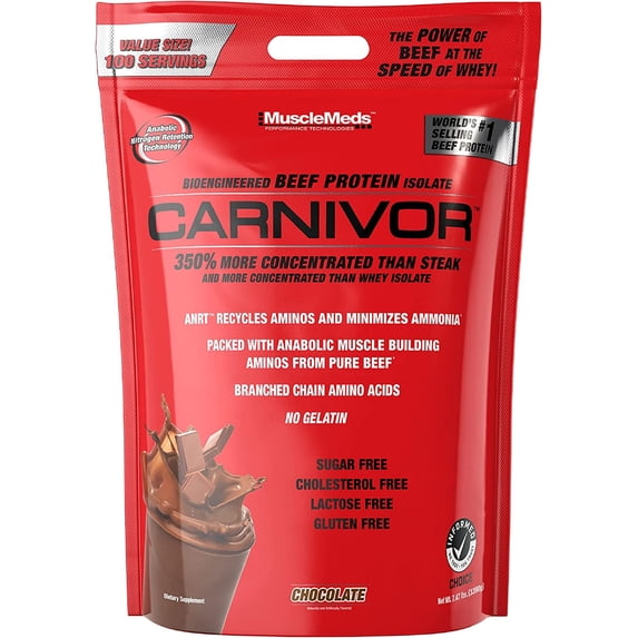 MuscleMeds Carnivor Beef Protein Isolate Powder – 23 g Protein, 0 g Sugar/Fat/Lactose/Cholesterol – Chocolate Flavor, 7.47 lb (100 Servings)