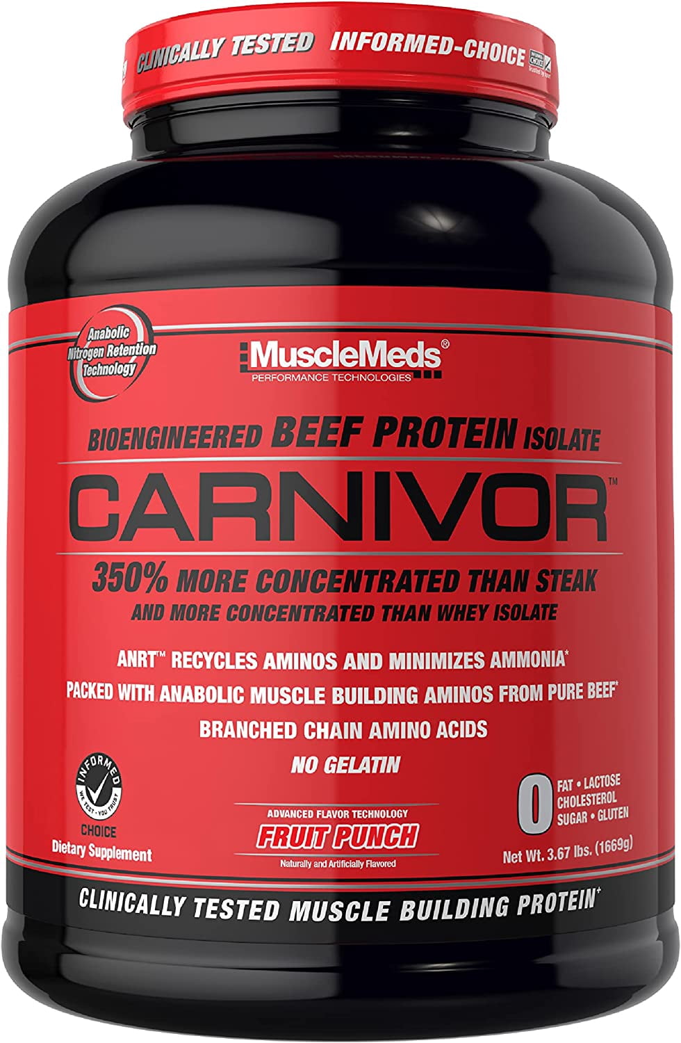 MuscleMeds Carnivor Beef Protein Isolate Powder – 23g Hydrolyzed Beef Protein, Sugar-Free & Lactose-Free – Fruit Punch Flavor, 4 lb, 56 Servings