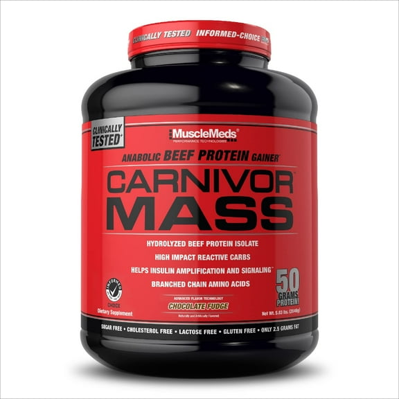 MuscleMeds Carnivor Mass Gainer 50g Beef Protein Isolate & 125g Reactive Carbs 0 Sugar/Fat/Lactose iSpike Anabolic Gainer, Chocolate Fudge, 6 lb