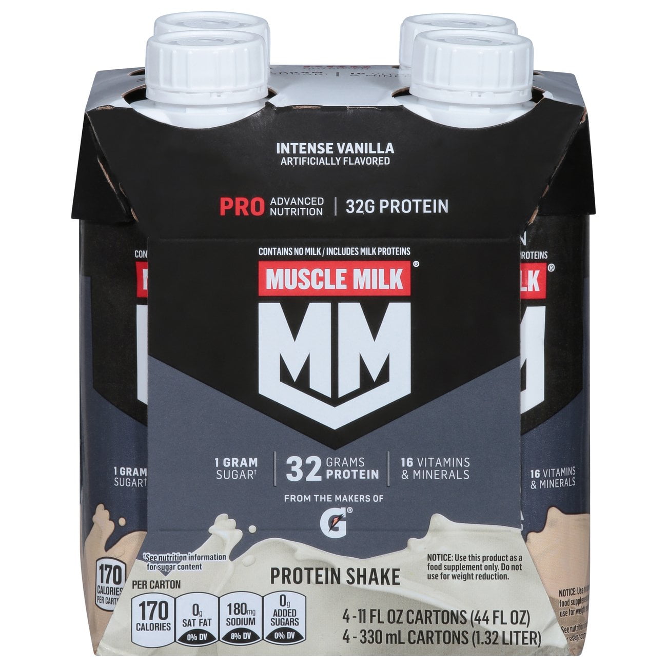 Muscle Milk 32g Protein Shakes 4 pk Bottles - Intense Vanilla - 11 oz (Packaging May Vary)