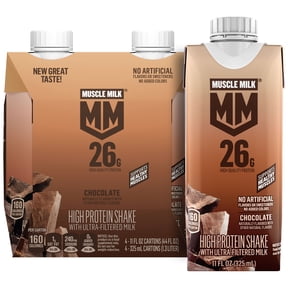 Muscle Milk 26g High Protein Shake, Chocolate, Ultra- Filtered Milk 11 fl oz, 4 pack
