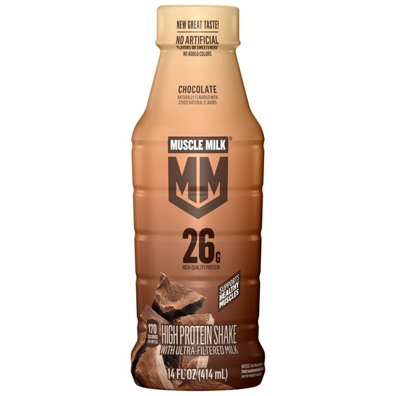 Muscle Milk No Artificial Flavors, Sweeteners, or Added Colors Chocolate High Protein Shake, 14 fl oz Bottle