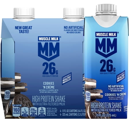 Muscle Milk 26g High Protein Shake, Cookies 'N Crème, Ultra- Filtered Milk 11 fl oz, 4 pack