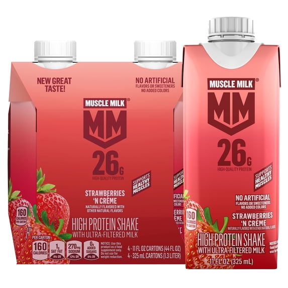 Muscle Milk 26g Protein Shake 4 pk Cartons - Strawberries 'N Creme, 11 oz