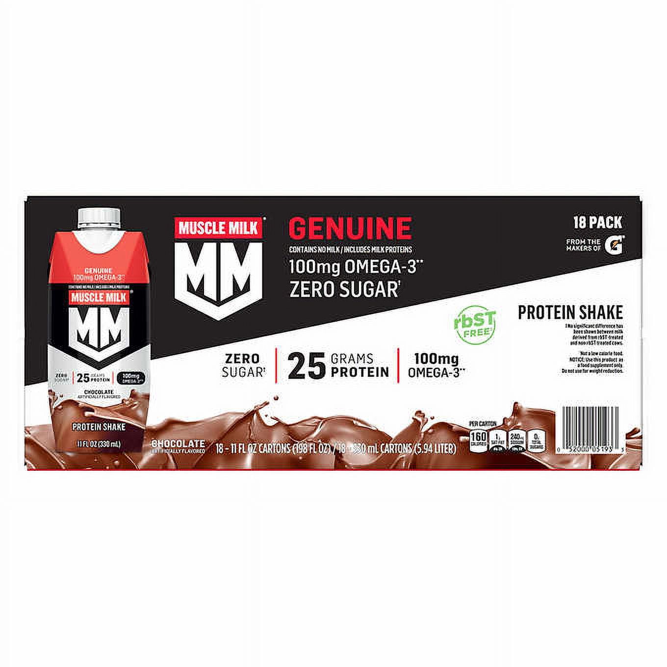 Muscle Milk Genuine Protein Shake Chocolate Muscle Milk Genuine Protein Shake, Zero Sugar, Chocolate Flavor, 14 fl