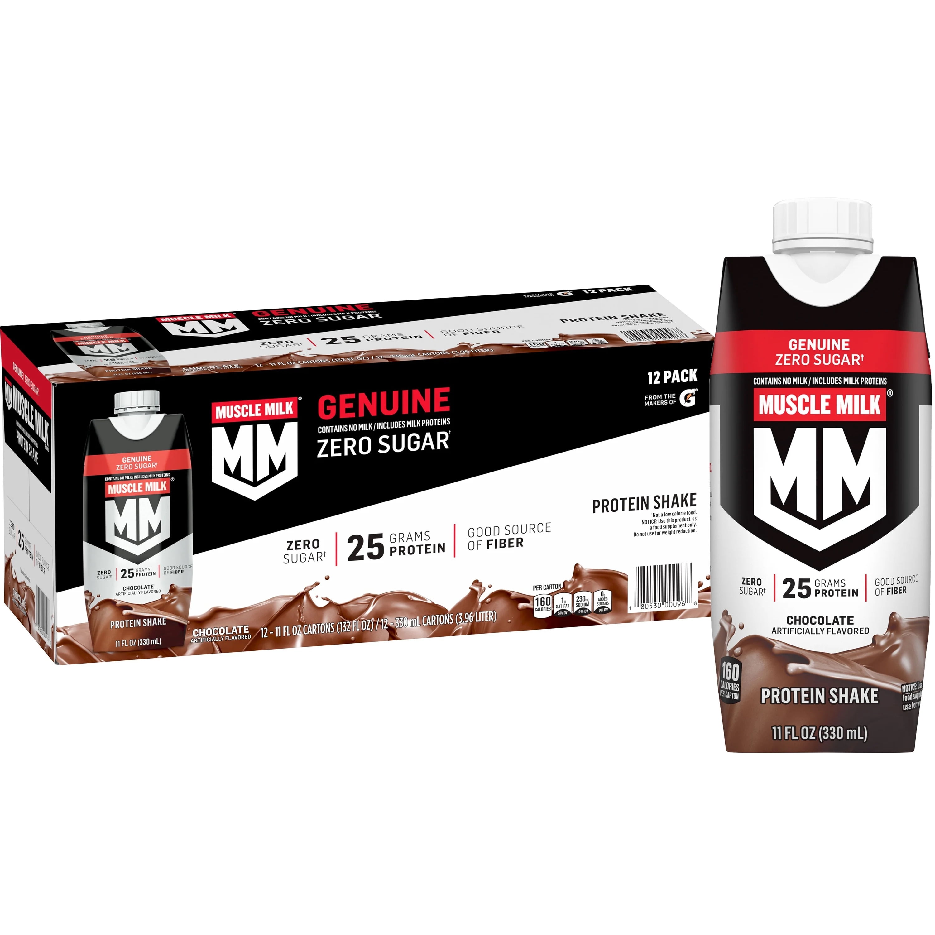 Muscle Milk Genuine Protein Shake, Chocolate, 11 fl oz Carton, 12 Pk