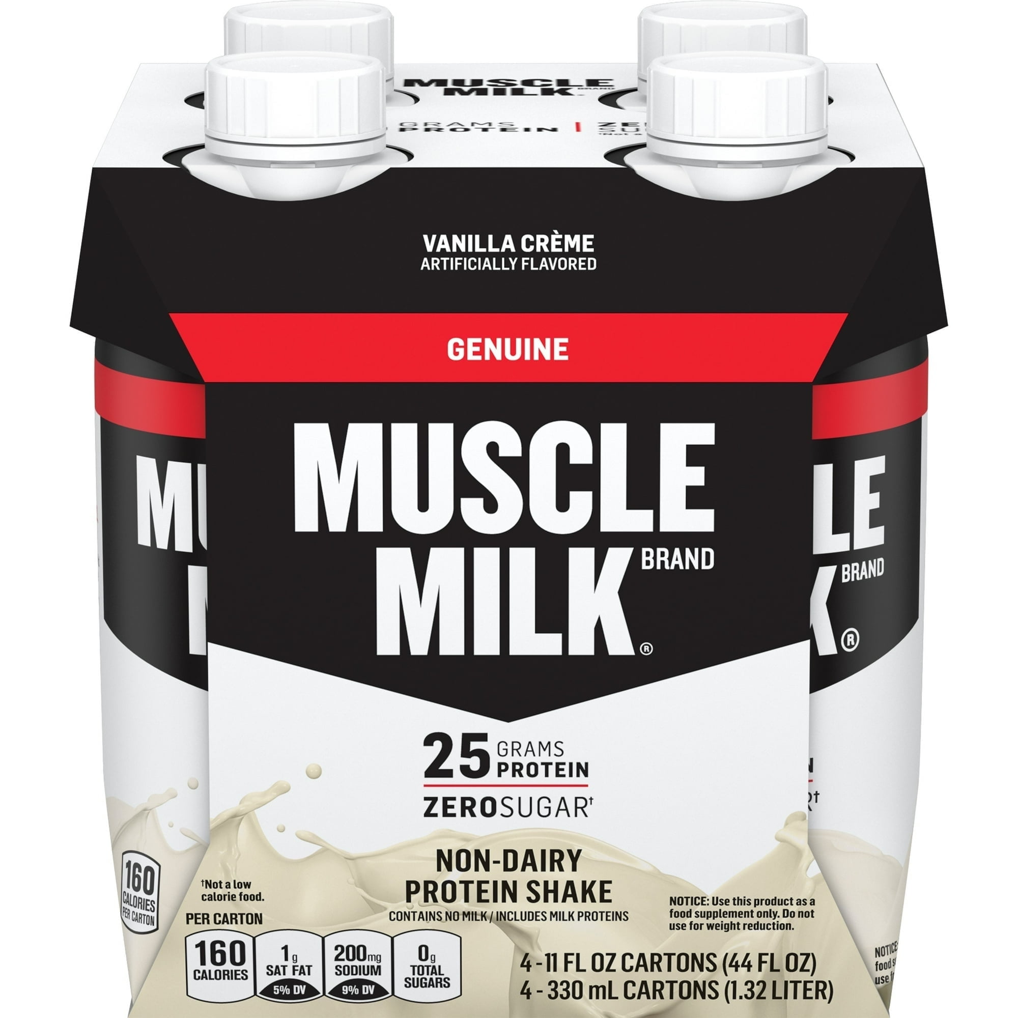Muscle Milk Genuine Protein Shake, Vanilla Creme, 11 fl oz Carton, 4 Pk