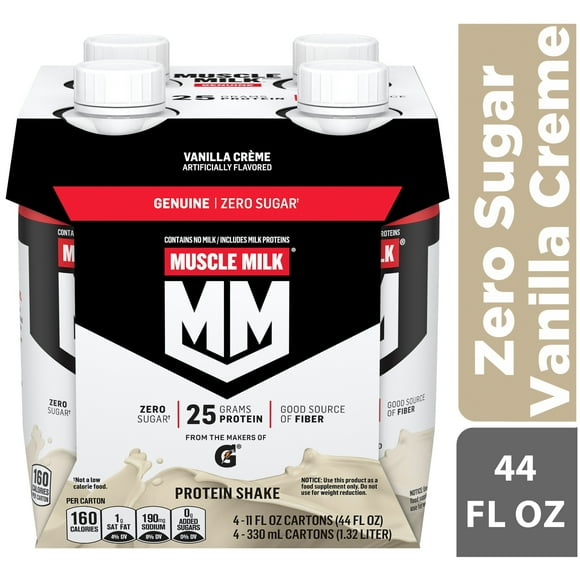 Muscle Milk Genuine Protein Shake, Vanilla Creme, 11 fl oz Carton, 4 Pk