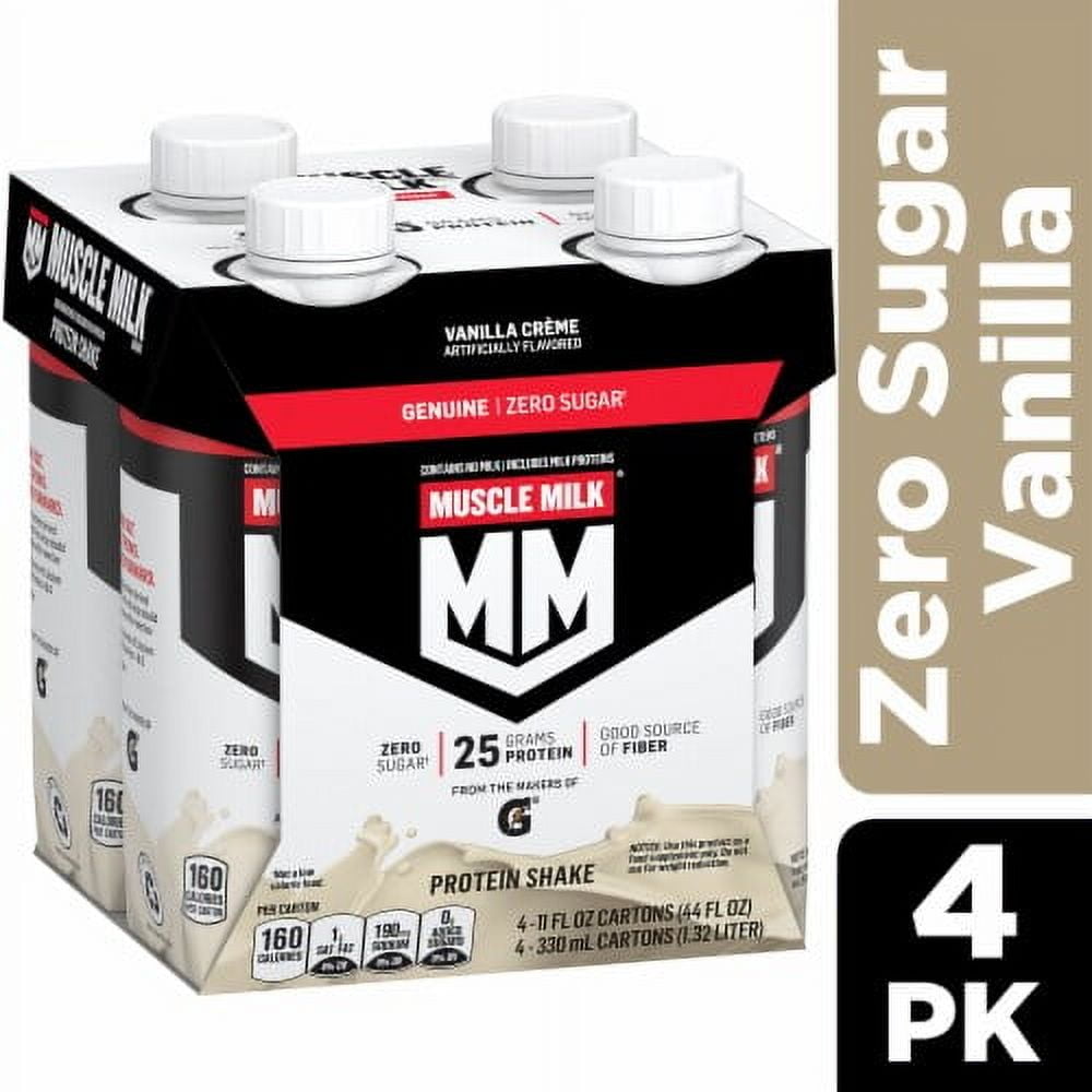 Muscle Milk Genuine Zero Sugar Non-Dairy Vanilla Creme Protein Shake Multipack 4 pk / 11 fl oz