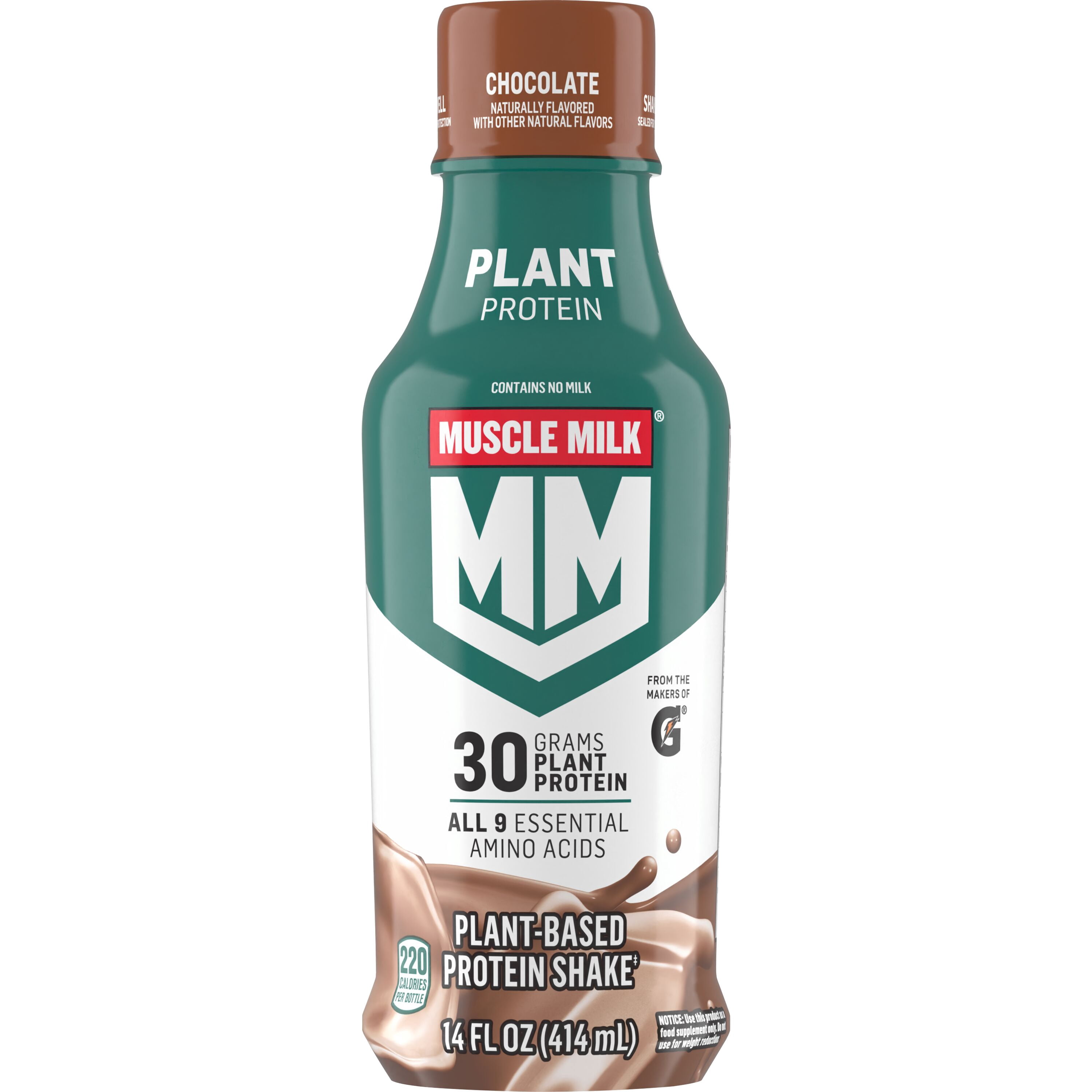 Muscle Milk Plant Based Protein Shake, Chocolate, 14 fl oz Bottle, 30g Protein