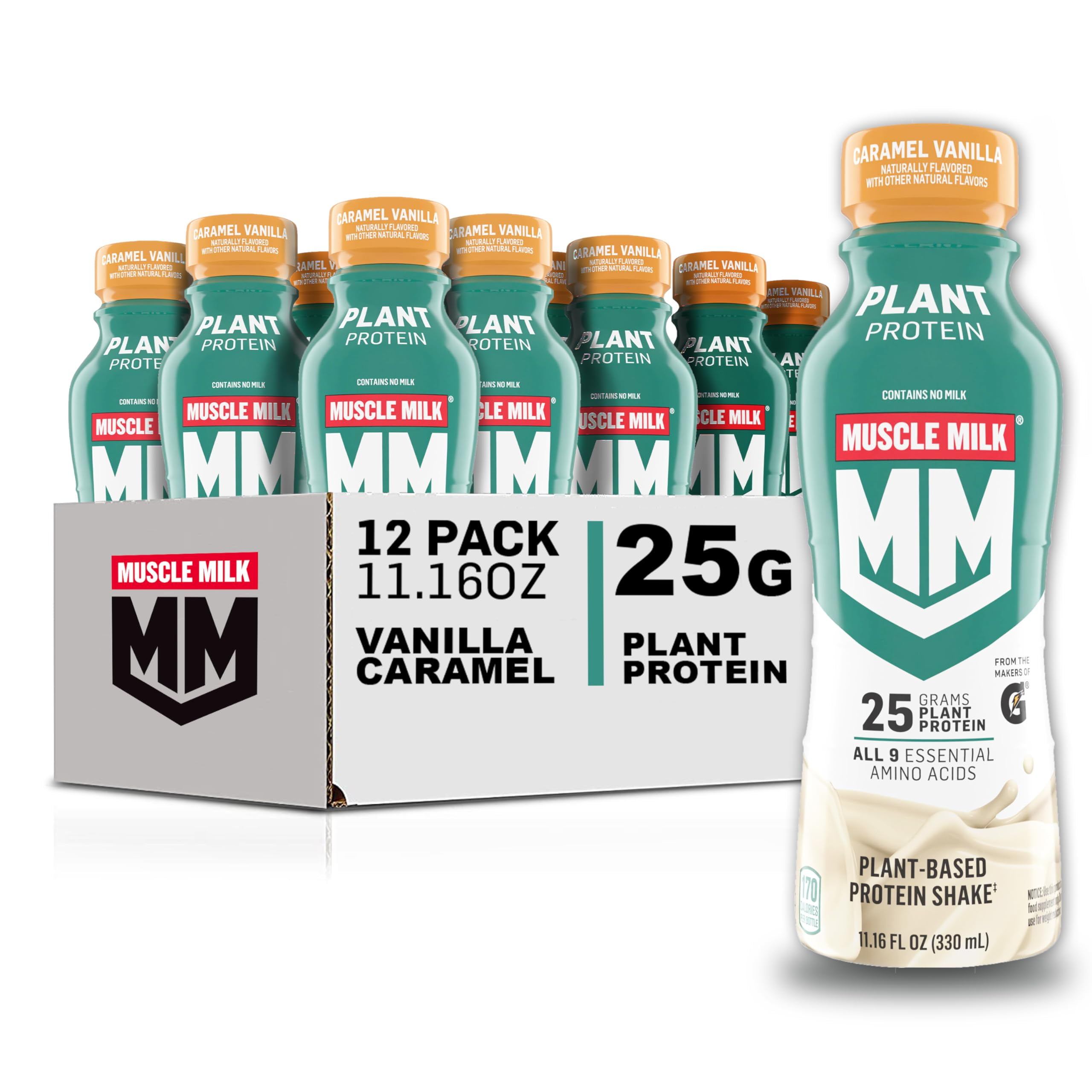 Muscle Milk Plant Based Protein Shake, Vanilla Caramel, 11.16 Fl Oz (Pack Of 12)